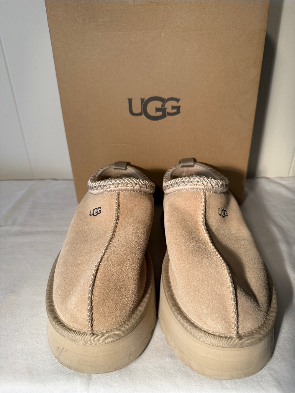 UGG Tazz II Women's Tan Suede Slip-On Platform Slippers